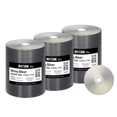300 Pack Ritek Pro DVD-R 4.7GB AZO Dye (MXL RG04) Shiny Silver Blank Disc