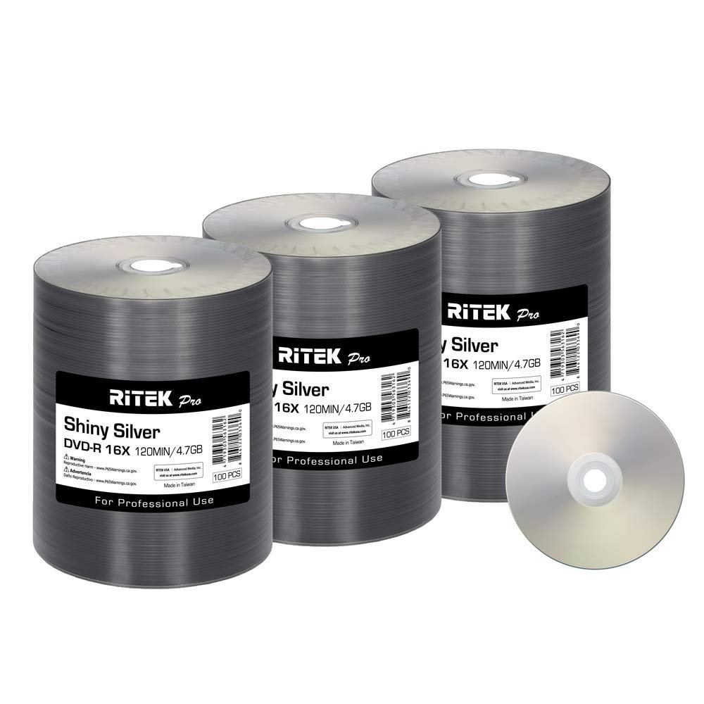 300 Pack Ritek Pro DVD-R 4.7GB AZO Dye (MXL RG04) Shiny Silver Blank Disc