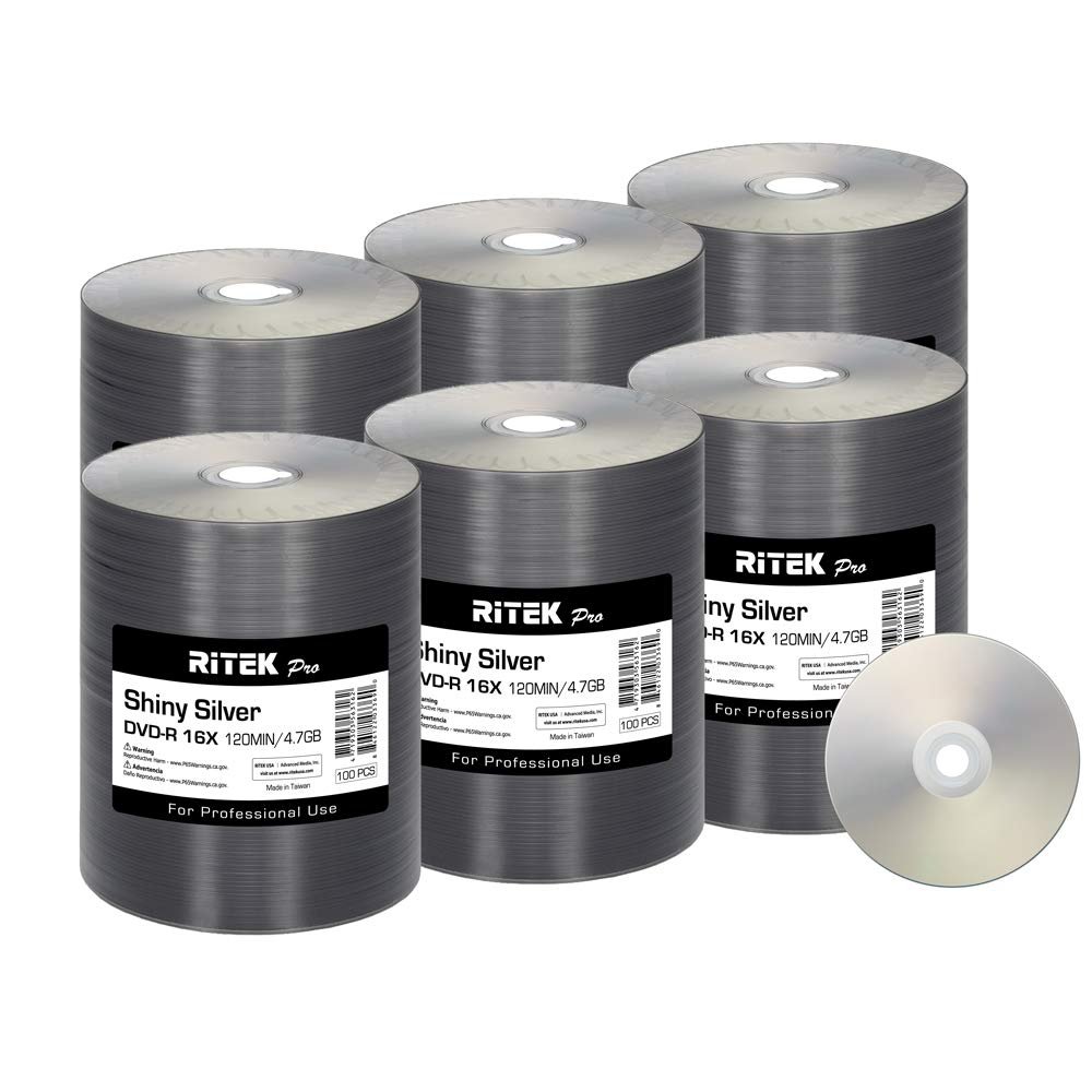 600 Pack Ritek Pro DVD-R 4.7GB AZO Dye (MXL RG04) Shiny Silver Blank Disc