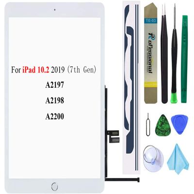 White Touch Screen Replacement Parts Digitizer Glass Assembly for iPad 7 7th Generation 2019 10.2 inch (A2197 A2198 A2200) with Home Button+Professional Tool Kit