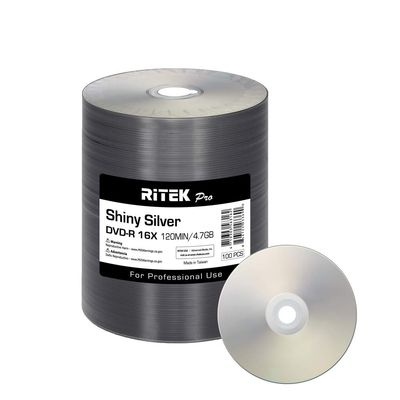 100 Pack Ritek Pro DVD-R 4.7GB AZO Dye (MXL RG04) Shiny Silver Blank Disc