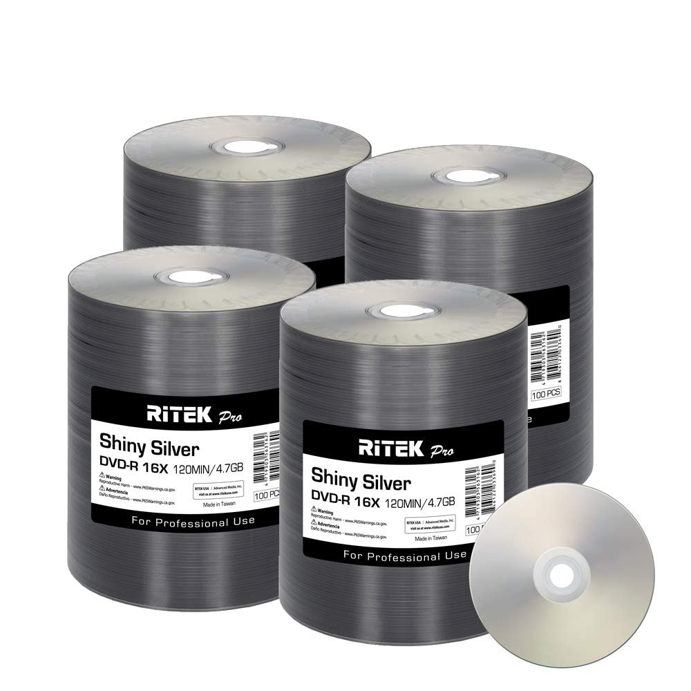 400 Pack Ritek Pro DVD-R 4.7GB AZO Dye (MXL RG04) Shiny Silver Blank Disc