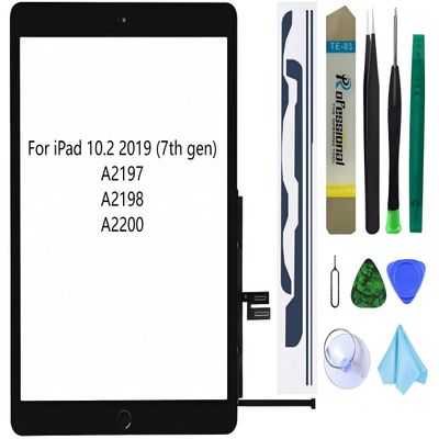 Black Touch Screen Replacement Parts Digitizer Glass Assembly for iPad 7 7th Generation 2019 10.2 inch (A2197 A2198 A2200) with Home Button +Pre-Installed Adhesive +Professional Tool Kit