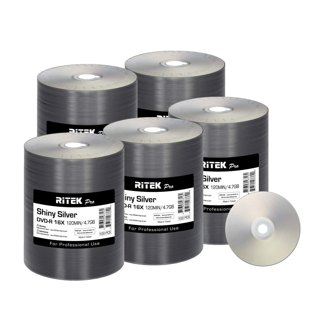 500 Pack Ritek Pro DVD-R 4.7GB AZO Dye (MXL RG04) Shiny Silver Blank Disc
