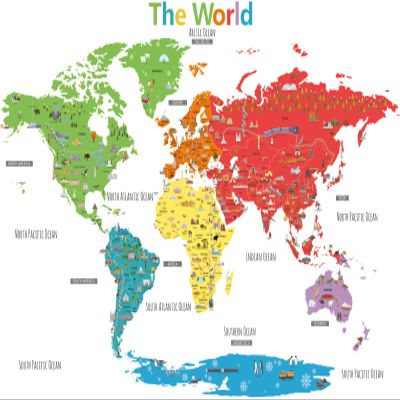 DECOWALL DL3-1902N XLarge Colorful Landmark World Map Wall Stickers (62x42 inch) Wall Decals Peel and Stick Removable Wall Stickers for Kids Nursery Bedroom Living Room dcor