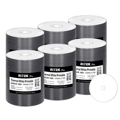 600 Pack Ritek Pro (Professional Grade) DVD-R 16X 4.7GB AZO Dye (MID MXL RG04) White Thermal Hub Printable Blank Media Recordable Disc