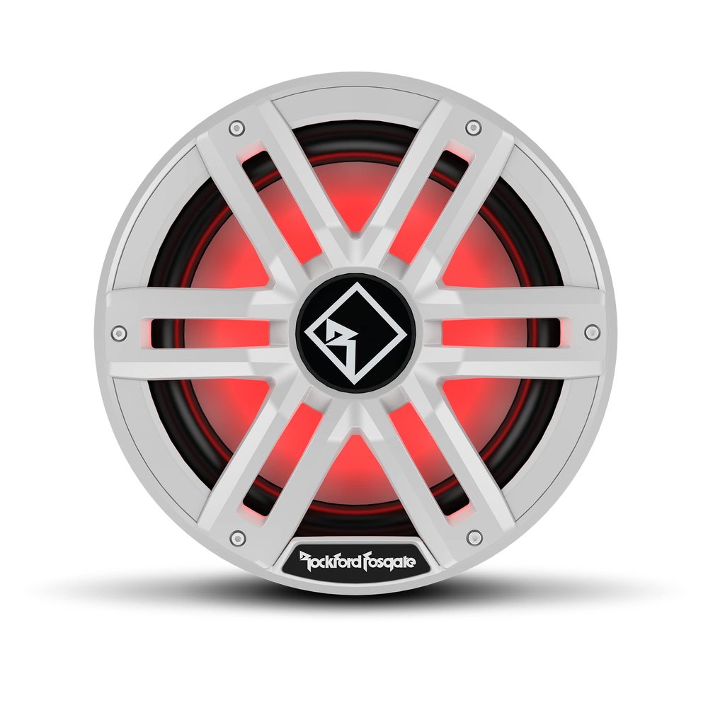 Rockford Fosgate M2D2-12S Color Optix 12" DVC 2-Ohm Multicolor LED Lighted Marine Subwoofer for Sealed Enclosure - White/Stainless