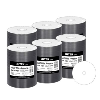 600 Pack Ritek Pro (Professional Grade) DVD-R 16X 4.7GB AZO Dye (MID MXL RG04) White Inkjet Hub Printable Blank Media Recordable Disc
