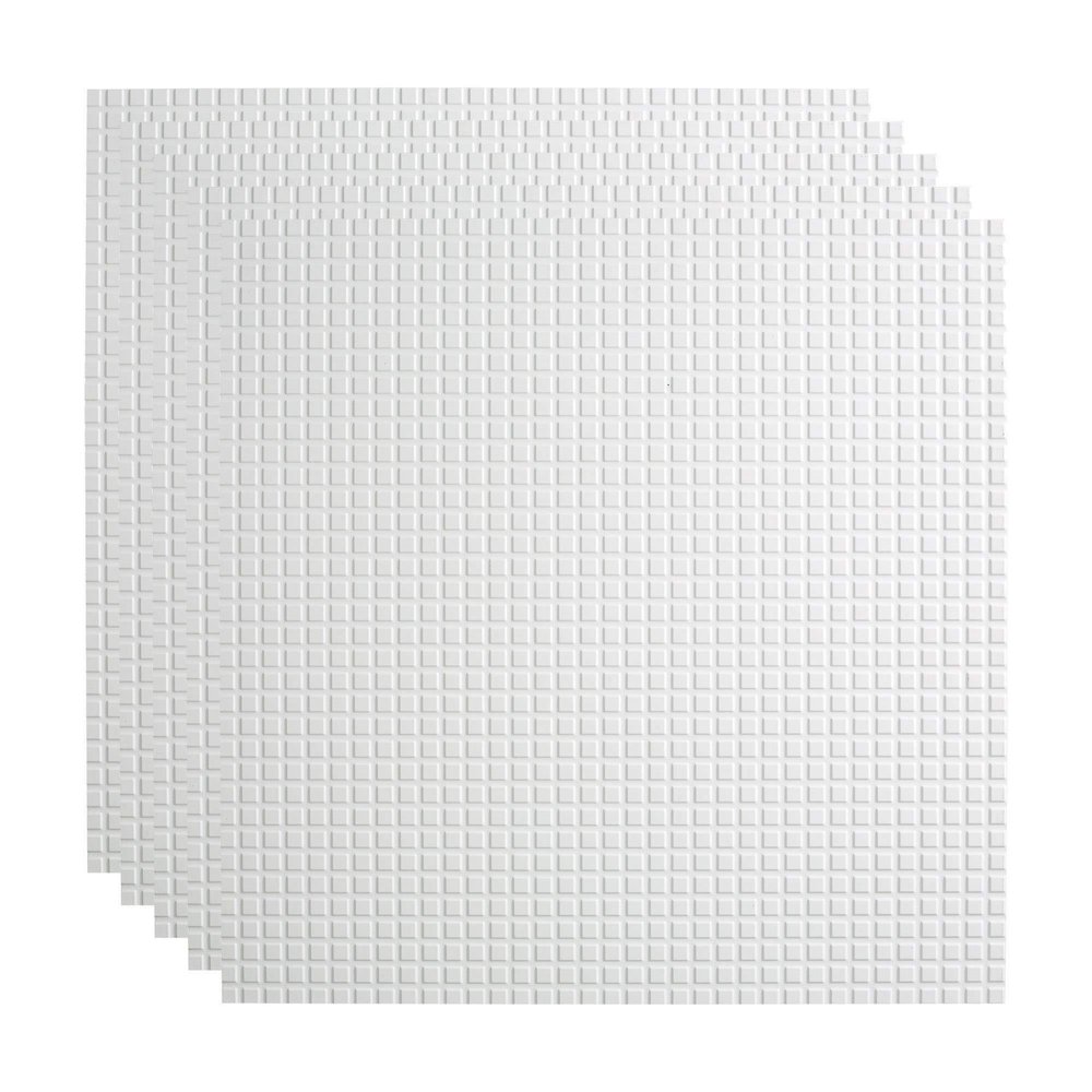 FASDE Square Decorative Vinyl 2ft x 2ft Lay in Ceiling Panel in Gloss White (5 Pack)