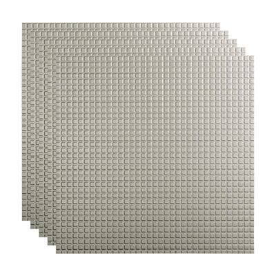 FASDE Square Decorative Vinyl 2ft x 2ft Lay in Ceiling Panel in Argent Silver (5 Pack)