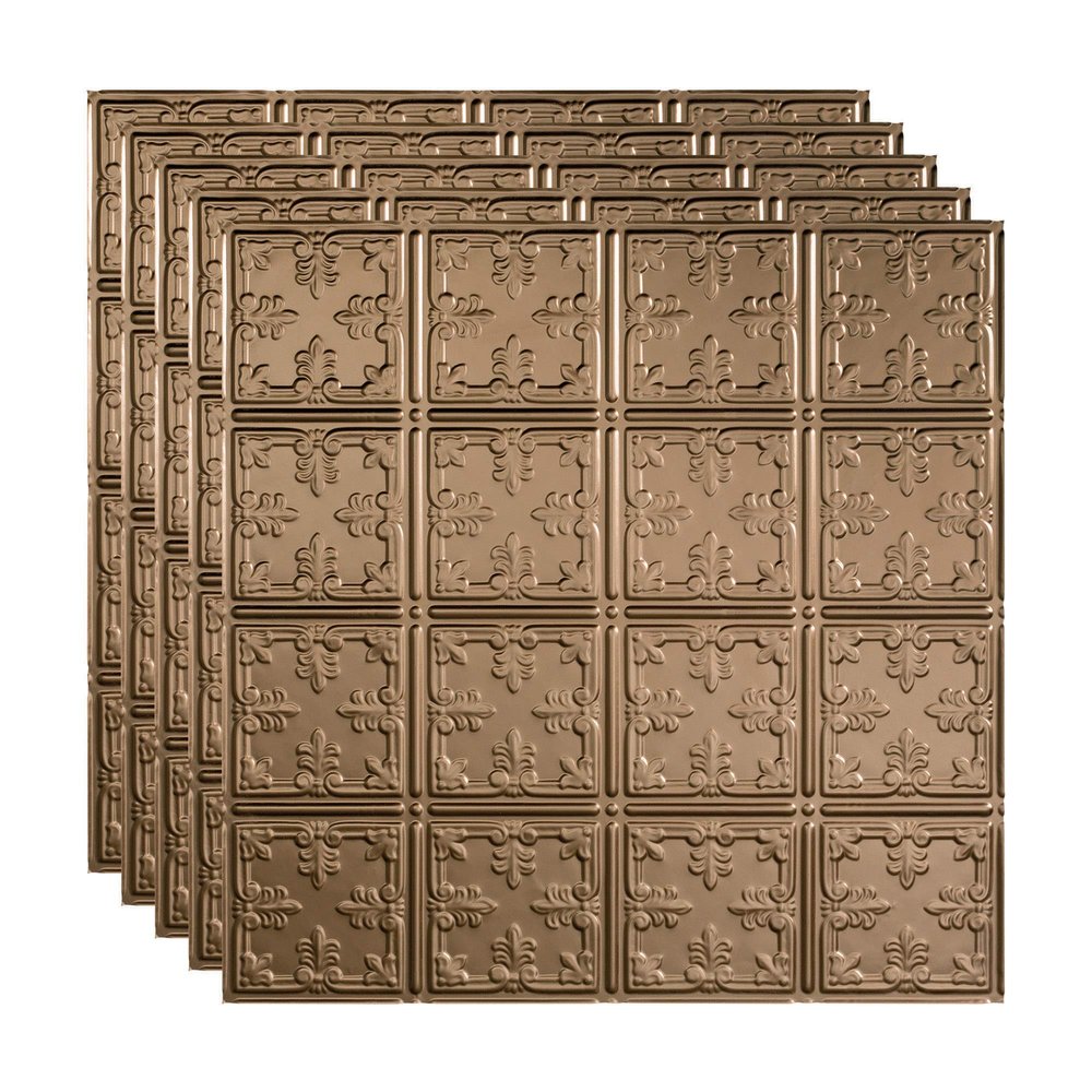 FASDE Traditional Style/Pattern 10 Decorative Vinyl 2ft x 2ft Lay in Ceiling Panel in Argent Bronze (5 Pack)