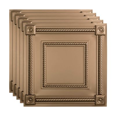 FASDE Coffer Decorative Vinyl 2ft x 2ft Lay in Ceiling Panel in Argent Bronze (5 Pack)
