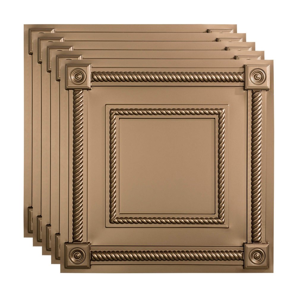 FASDE Coffer Decorative Vinyl 2ft x 2ft Lay in Ceiling Panel in Argent Bronze (5 Pack)