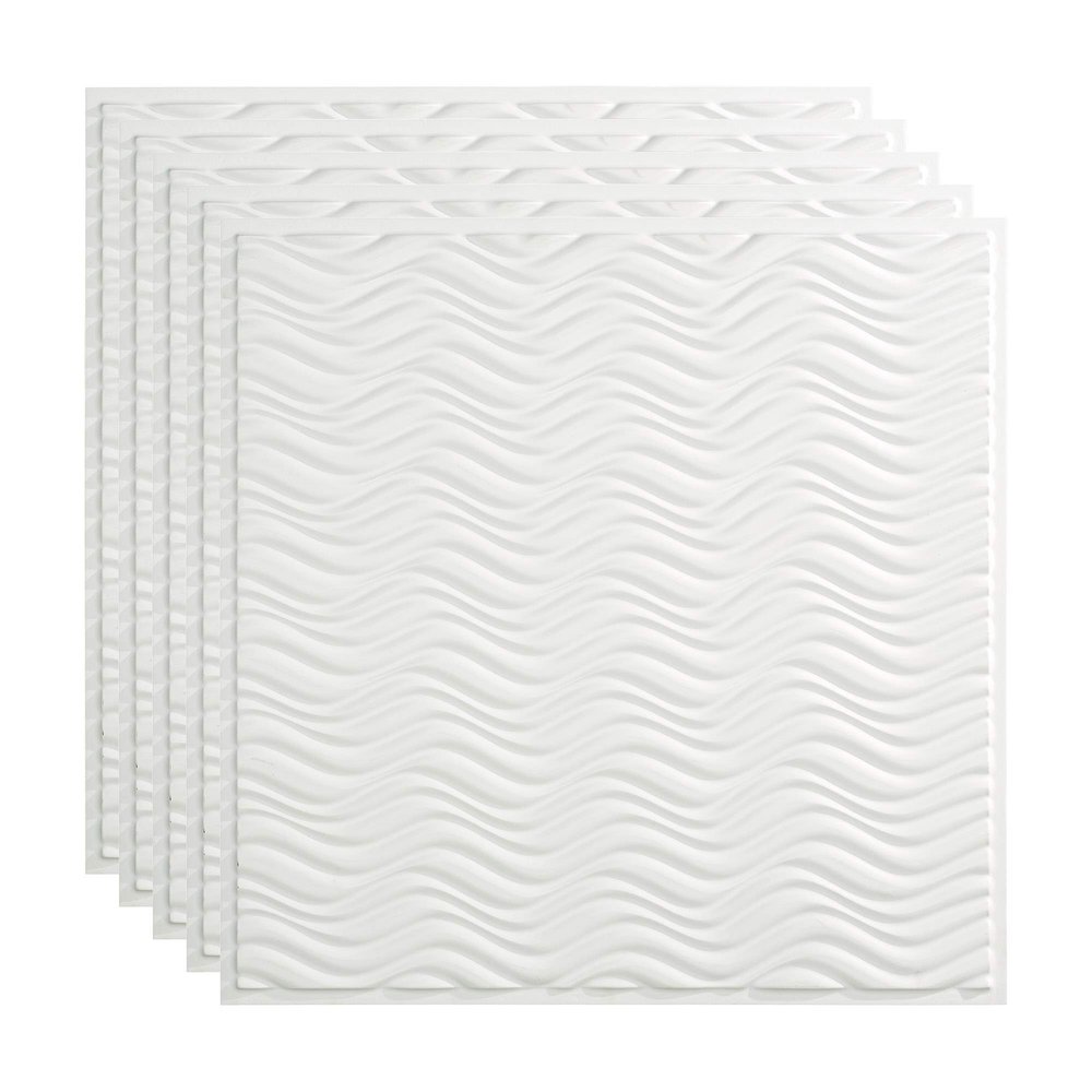 FASDE Current Decorative Vinyl 2ft x 2ft Lay in Ceiling Panel in Matte White (5 Pack)
