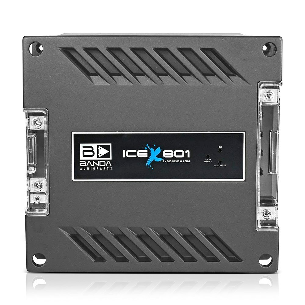 Banda 1-Channel Vehicle Audio Bass Amplifier - High-Powered Mono Bass Amplifier w/Subsonic Filter and Low Pass Filter Stable at 1 ohm, LED Indicators, Sound Specialization - ICEX801