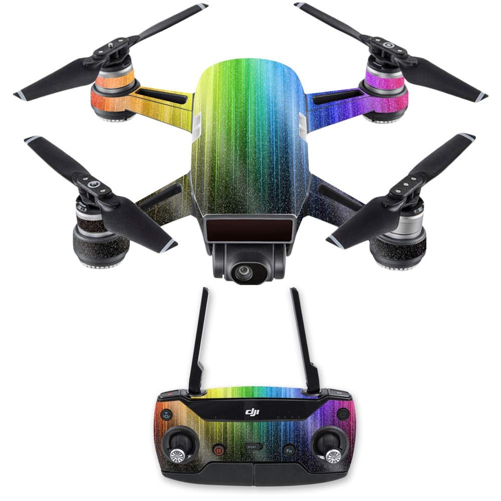 MightySkins Glossy Glitter Skin for DJI Spark Drone & Controller - Rainbow Streaks | Protective, Durable High-Gloss Glitter Finish | Easy to Apply, Remove, and Change Styles | Made in The USA