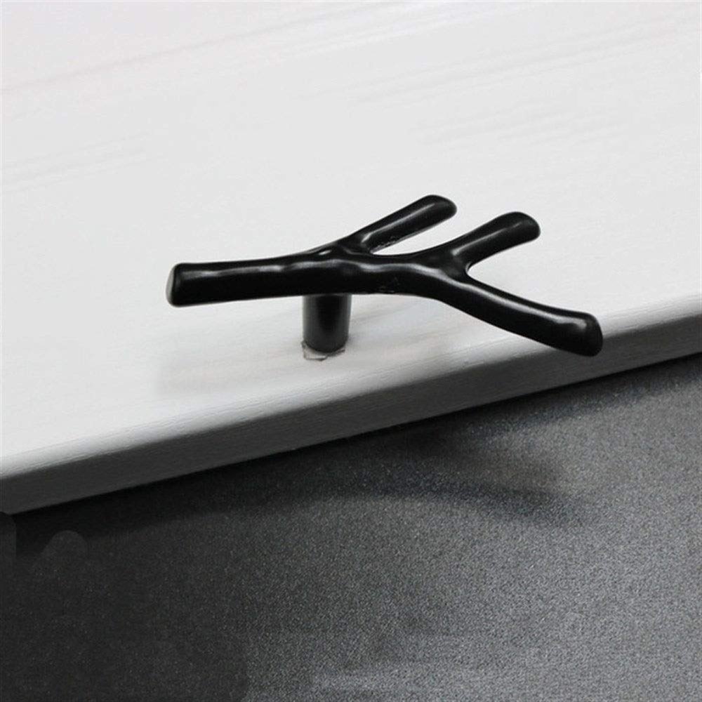 Geeyu 96 Dressing Table Handle, Drawer Knobs Door PullsTree Branch Furniture Handle Single Hole 96mm 128mm Black Silver Bronze Kitchen Cabinet Handles, Indoor Hardware (Color : Black Single)