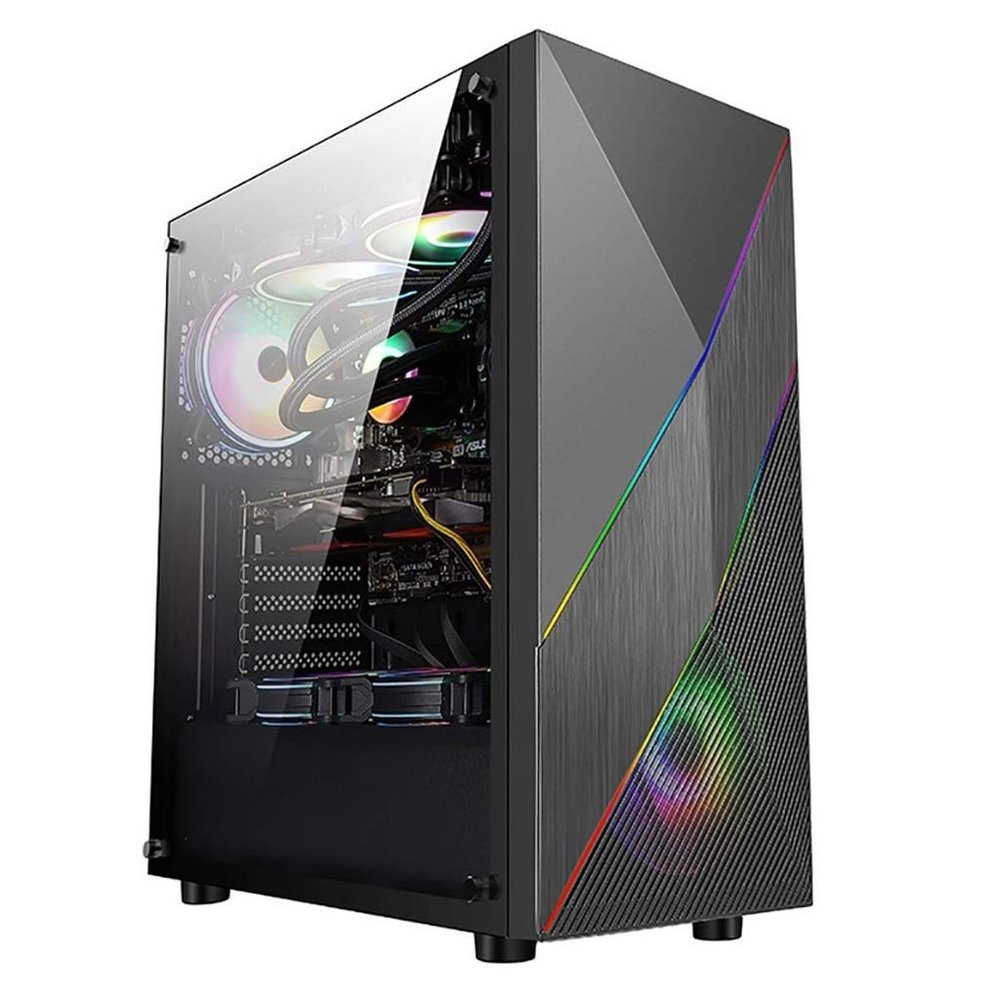 HDYD ATX Case, Mid-Tower PC Gaming Case ATX/M-ATX/ITX - Front I/O USB 3.0 Port - Fully Transparent Side Panels - Support Water Cooling