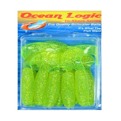 Arkie Lures PTTS4-124-5 4 Inch Twin Tail Shrimp- #124 Chartreuse Glitter- 5 Pack