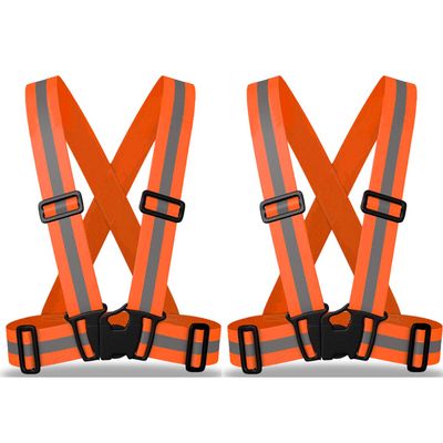 zojo Kids Reflective Vest 2pcs | Lightweight, Adjustable & Elastic | Safety & High Visibility for Running, Jogging, Walking, Cycling | Fits Outdoor Clothing (Neon Orange-Kids Size)