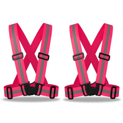 zojo Kids Reflective Vest 2pcs | Lightweight, Adjustable & Elastic | Safety & High Visibility for Running, Jogging, Walking, Cycling | Fits Outdoor Clothing (Neon Pink-Kids Size)