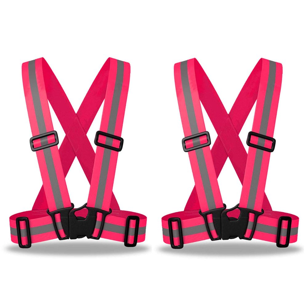 zojo Kids Reflective Vest 2pcs | Lightweight, Adjustable & Elastic | Safety & High Visibility for Running, Jogging, Walking, Cycling | Fits Outdoor Clothing (Neon Pink-Kids Size)