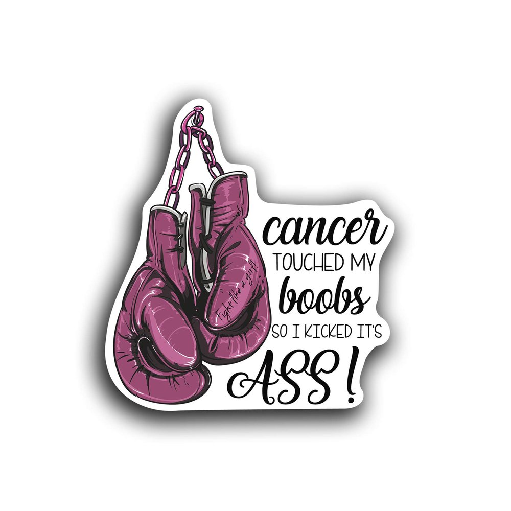 JMM Industries Cancer Touched My Boobs so I Kicked It's Ass Decal Funny Funny Motivation Inspiration Quote Saying 5.5-Inches by 5-InchesPremium Quality Vinyl Sticker UV Protective Laminate PDS2097