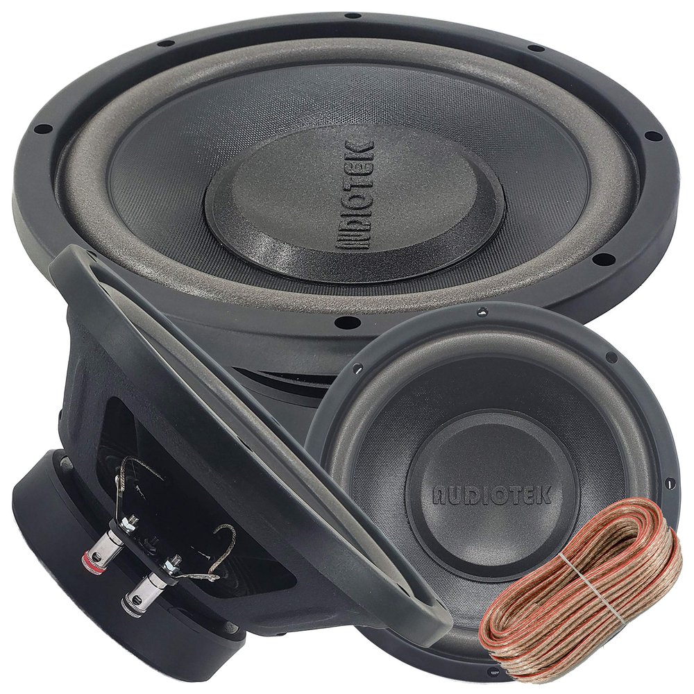 Car Vehicle Subwoofer Audio Speaker - 10 Inch Competition Pressed Paper Cone, 4 Ohm, Advanced Air Flow, 1000W Power for Stereo Sound System - Audiotek K710 (1 Subwoofer) w/Wire PK11 Bundle