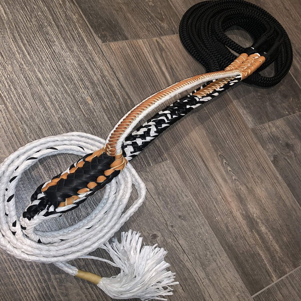 Brazilian/American Hybrid Pro Black on White Poly 9x7 RH 3/4" x 3/4" Soft- EPT Bull Ropes 16'
