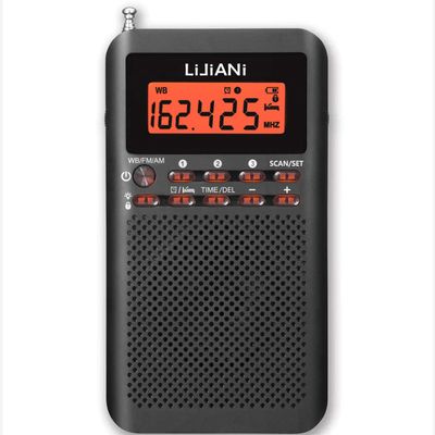 NOAA Weather AM FM Portable Radio Operated by 2 AA Batteries with Stereo Earphone,Digital Alarm Clock Sleep Timer,Best Reception,Built in Speaker Best Sound Quality,Luminous Button Design(Black)