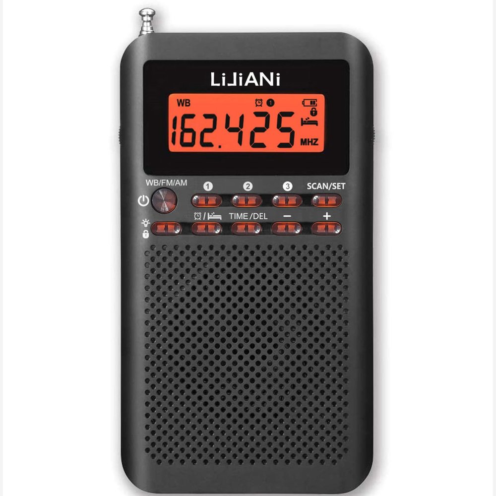 NOAA Weather AM FM Portable Radio Operated by 2 AA Batteries with Stereo Earphone,Digital Alarm Clock Sleep Timer,Best Reception,Built in Speaker Best Sound Quality,Luminous Button Design(Black)