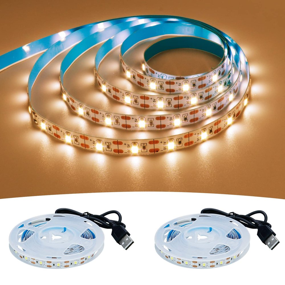 KXZM USB LED Strip Warm White 3000K 5V USB Powered 13.12ft/4M(2pcs x 6.6ft)