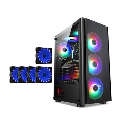 HDYD ATX Case, Mid-Tower PC Gaming Case ATX/M-ATX/ITX - Front I/O USB 3.0 Port - Fully Transparent Side Panels - Support Water Cooling - with Blue Fan (Size : 5 Fan)