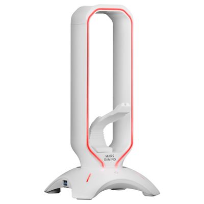 Mars Gaming MHHPROW, Gamer Headset Stand with 2xUSB HUB + Bungee Mouse, White