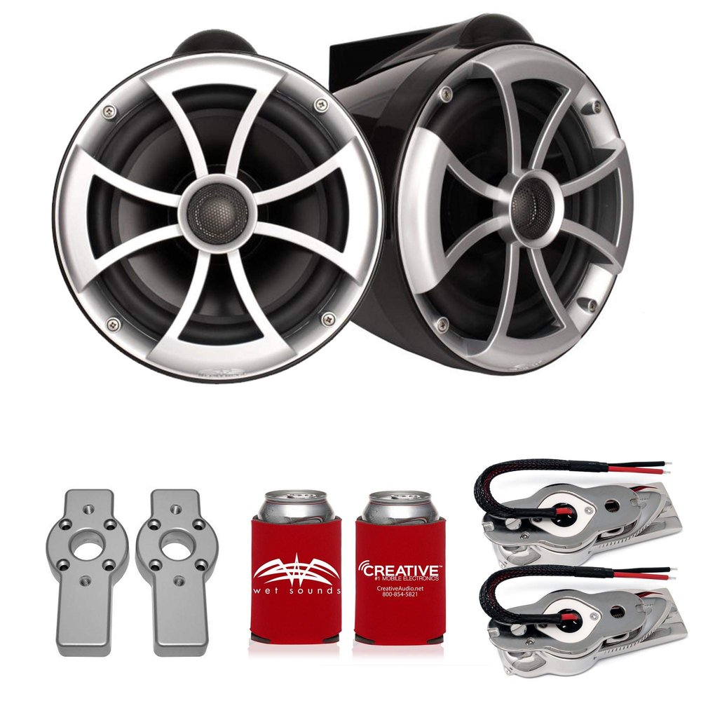 Wet Sounds ICON8B-SBM ICON Series 8" Black Wake Tower Speakers with Swivel Brackets and ADPMCBracket-11 MasterCraft Adapters