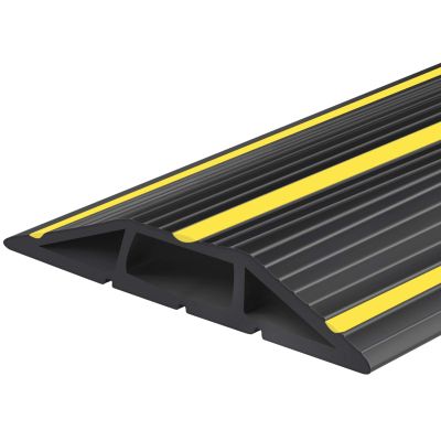 10Ft Cord Covers for Wires on Floor, 3-Channel Floor Cord Cover with Anti-Slip Base & Yellow Warning Strips, Extension Cord Covers for Floor, Ideal for Home, Office, Outdoor Use