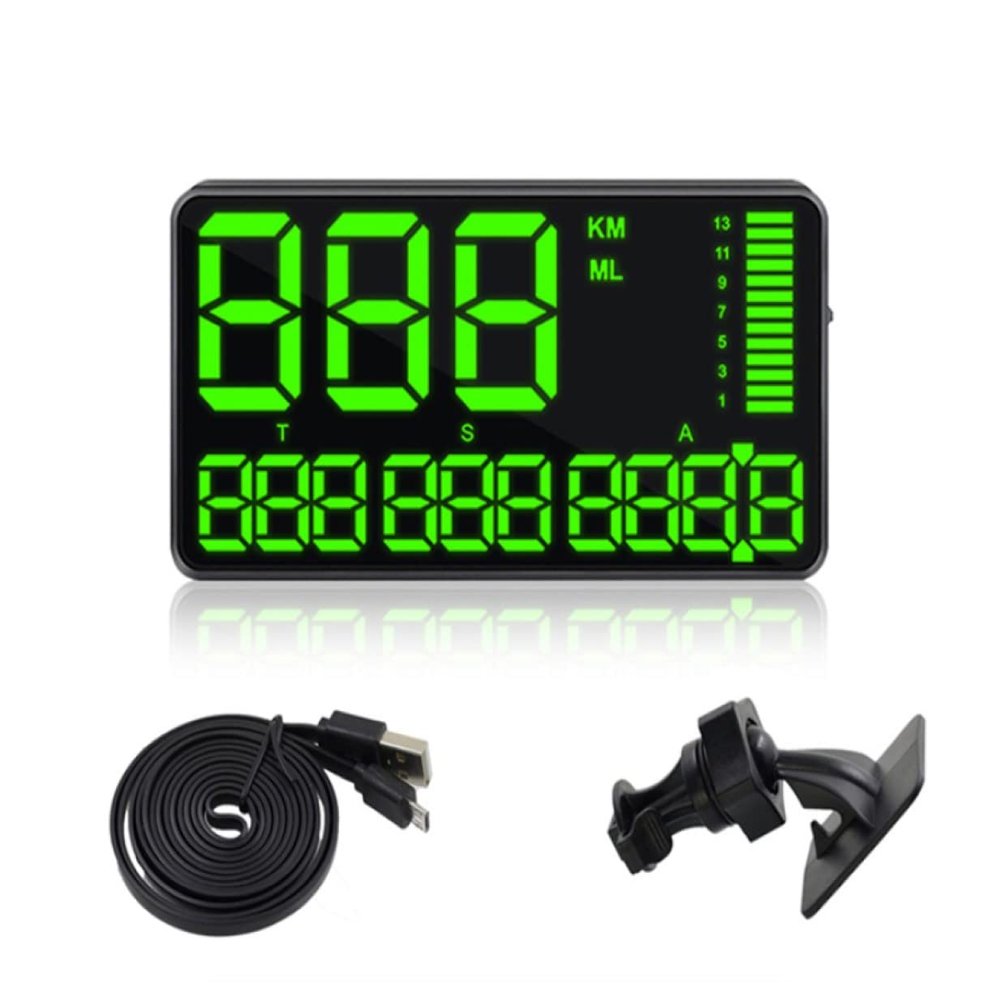 5.5" Universal HUD Head Up Display MPH/KMH GPS Digital Speedometer Over Speed Alarm Tired Driving Warning Windshield Project for All Vehicle Bicycle Motorcycle