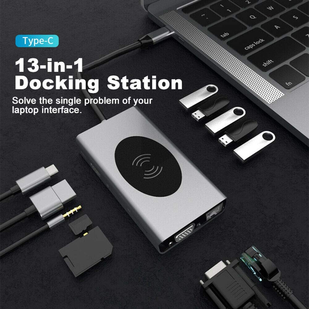 Arinda Multifunctional 13 in 1 10W Docking Station USB Type C Hub Adapter for Laptop