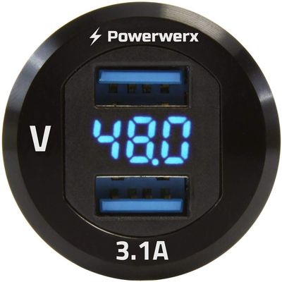Powerwerx PanelUSB48 Panel Mount Dual USB 3.1A Fast Device Charger with Digital Voltage Display for 24/36/48V Systems