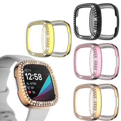 BabyValley Case Compatible with Fitbit Versa 3/Sense Diamonds Case Double Row Crystal Cover Bumper Shell Protective Frame for Women (Rose Gold&Gold&Pink&Black)