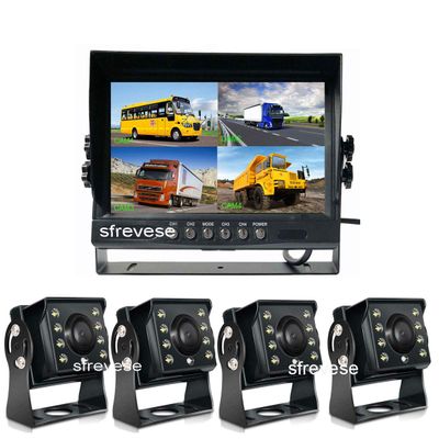 1080P Vehicle Backup Cameras Monitor DVR kit, 4X 4Pin AHD IR Car Reversing Backup Parking Camera+ 9" AHD IPS 1/2/3/4CH Split Monitor Car Rear View Kit for Bus Truck Motorhome Caravan Trailer Camper