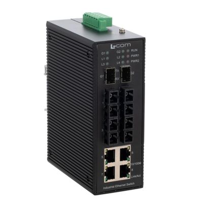 L-COM - IES-2210-M2-SFP - Switch, 10 Ports, Industrial, Unmanaged Gigabit Ethernet, DIN Rail, RJ45 x 4, SFP x 2, SC x 4