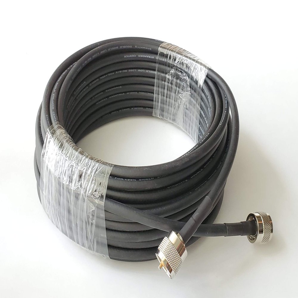 100' Double Shield Coaxial Cable RG8X Assembly Jumper Black with Assembled PL259 Connectors. Ham, CB and Other Applications.