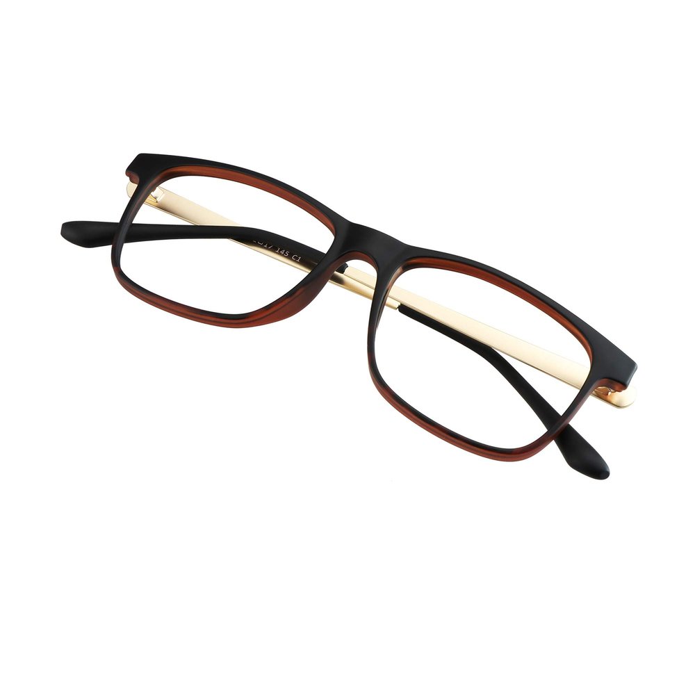VisionGlobal Blue Light Blocking Glasses for Women/Men, Computer Reading, TV Glasses, Stylish Square Frame, Anti Glare (Brown, +5.00 Magnification)