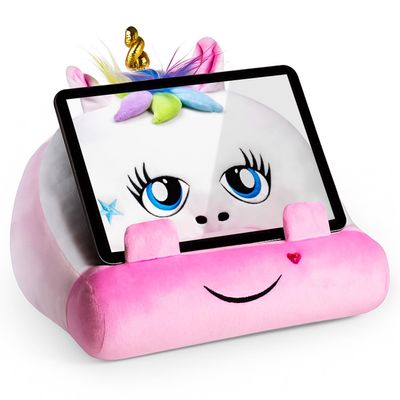 Gifts for Readers & Writers Kids Tablet Pillow Stand Holder Lap Soft iPad Stand Unicorn- Kindle Lap Holder for Reading Book Pillow for Reading in Bed, Soft Machine Washable Book Cushion with Pocket