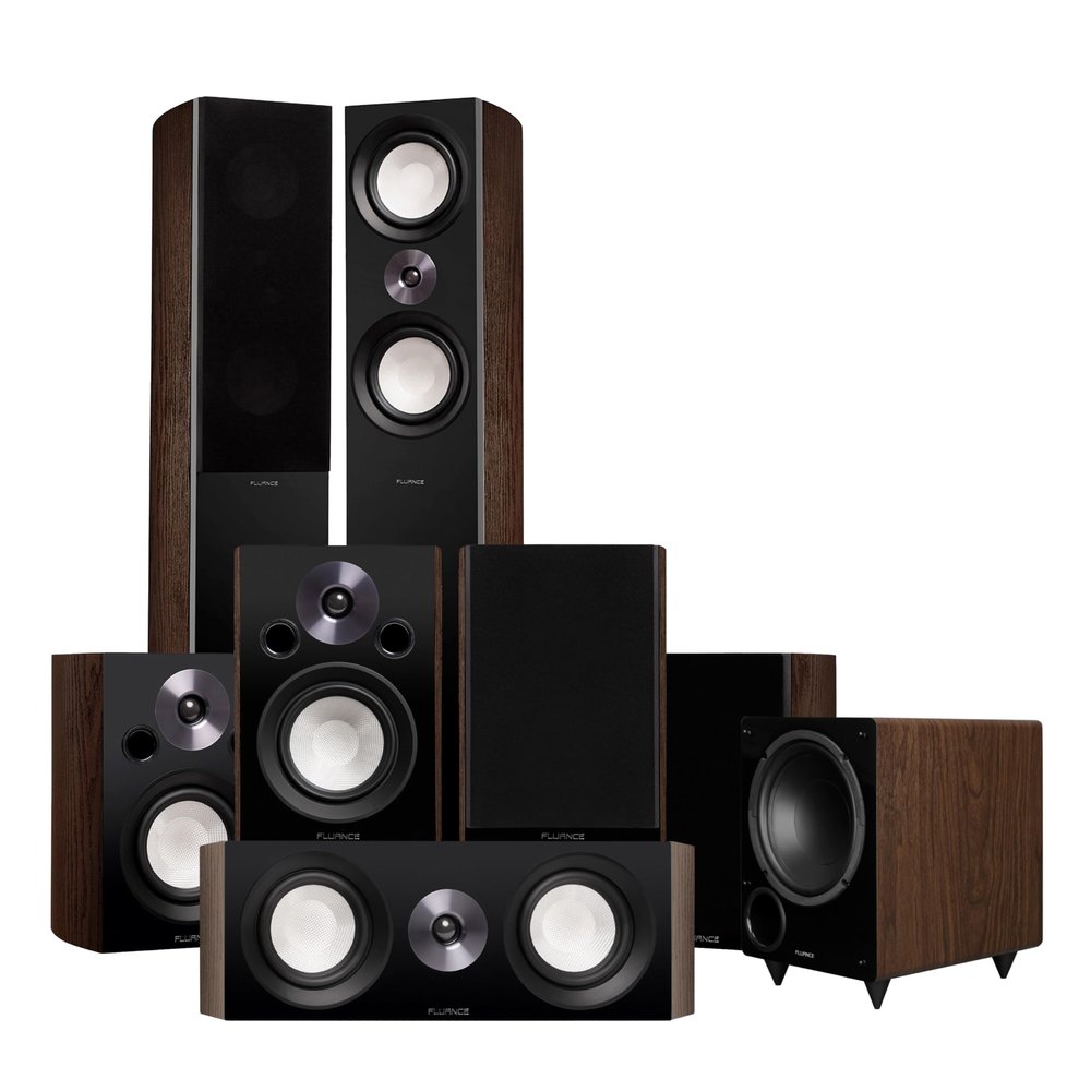 Fluance Reference Surround Sound Home Theater 7.1 Channel Speaker System Including 3-Way Floorstanding Towers, Center Channel, Surrounds, Rear Surrounds and DB10 Subwoofer - Natural Walnut (X871WR)