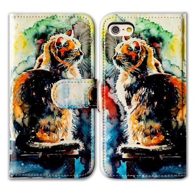 Bcov Case for iPod Touch 7/iPod Touch 6, Cute Cat Painting Leather Flip Wallet Case Phone Cover with Card Slot Holder Kickstand for iPod Touch 7 6