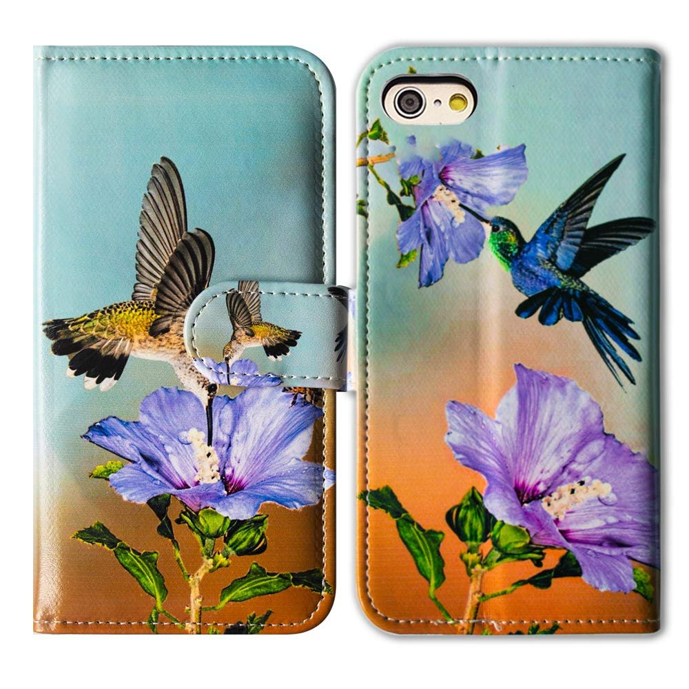 Bcov Case for iPod Touch 7/iPod Touch 6,Bcov Hummingbird Purple Flower Leather Flip Wallet Case Phone Cover with Card Slot Holder Kickstand for iPod Touch 7 6