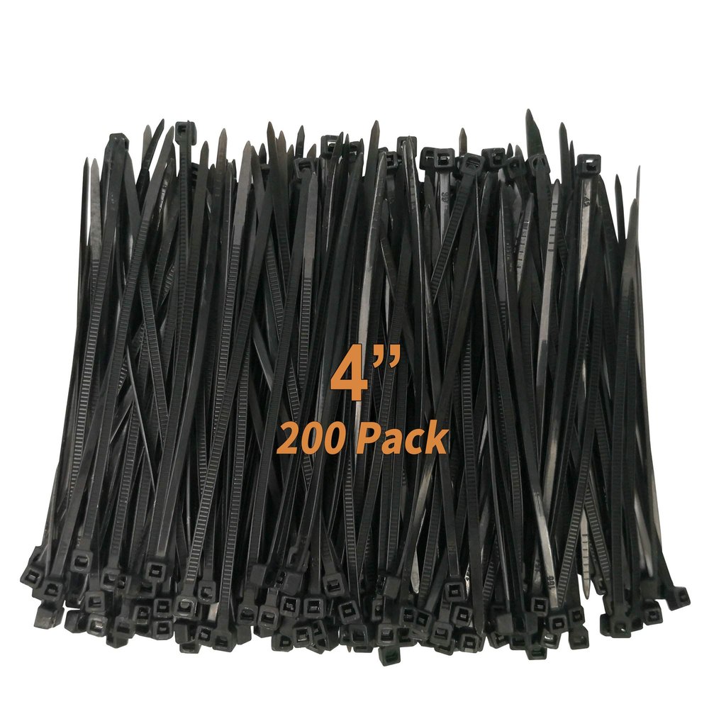 Cable Zip Ties 4 Inch Black, Multi-Purpose Wire Zip Ties Electrical Cable Ties, 200 Pack, UV Resistant Black