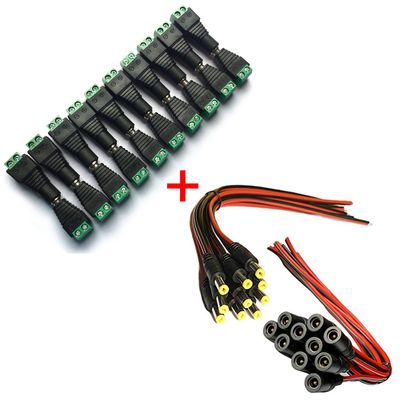 DAYKIT 10 Pairs DC Power Pigtail Cable 12V 5A Male & Female + 10 Pairs DC Power Jack Plug Adapter Connector for Home Surveillance CCTV Security